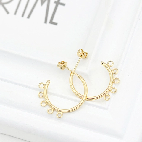C Shape 5 Loops Earring Hooks With 925 Sterling Silver Post 14K 24K Gold Plated Copper DIY Jewelry Making Findings