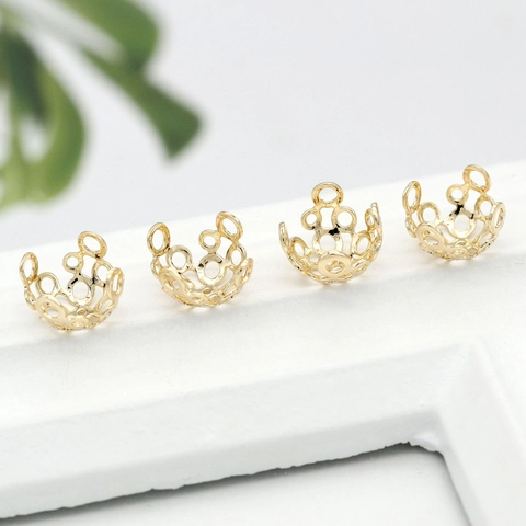 Copriperla a Fiore Traforato in Rame Placcato Oro 14K Accessori per Creazione Gioielli Fai da Te Connettore per Orecchini Bracciali