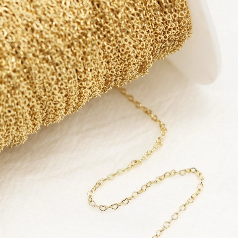 Chaîne en Laiton en Forme de Cœur Plaqué Or 24K Lien de Cœur Accessoire de Bijouterie DIY pour Collier Boucle d'Oreille
