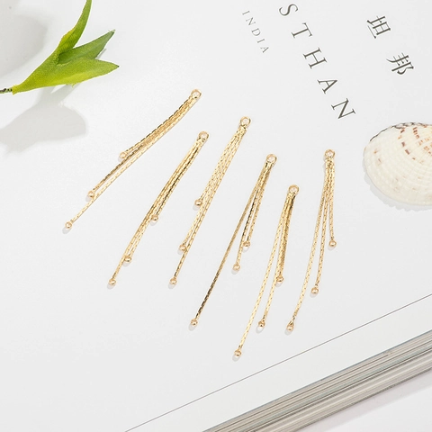 14K Gold Plated Brass Triple Chain Tassel Pendant For DIY Earring Jewelry Making Handmade Hammered Texture Accessory