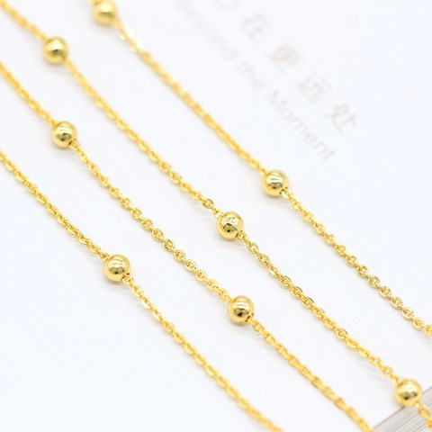 DIY Pure Copper Beaded Chain Satellite Chain 14K 18K Gold Silver Plated Minimalist Link Chain For Necklace Bracelet Jewelry Making Accessories