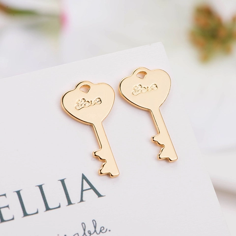 Minimalistische 24K Vergulde Messing Hart Sleutel Hanger Love Gegraveerd DIY Sieraden Maken Accessoire Voor Ketting Armband