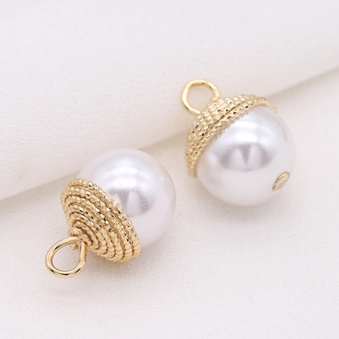 14K Gold Plated Copper Imitation Artificial Pearl Pendants Spiral Wire Wrapped DIY Jewelry Making Accessories For Earrings Necklaces