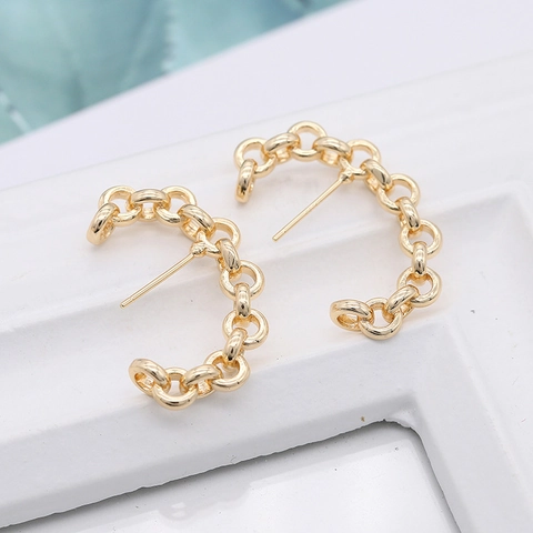 Orecchini a Bottone a Forma di C in Rame Placcato Oro 14K Con Perno in Argento Sterling 925 Zirconia Accessori DIY