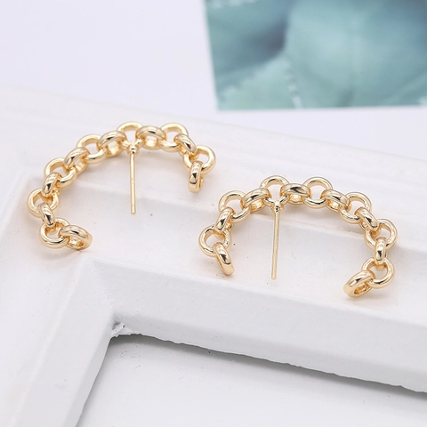 Orecchini a Bottone a Forma di C in Rame Placcato Oro 14K Con Perno in Argento Sterling 925 Zirconia Accessori DIY