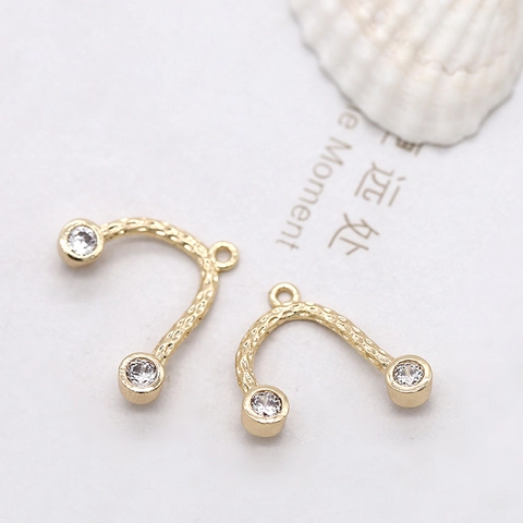 DIY Sieraden Accessoire Koperen U-Vorm Hanger Met 14K Vergulde Gehamerde Textuur Zirconia Ingelegde Verbindingen Sieradenonderdeel