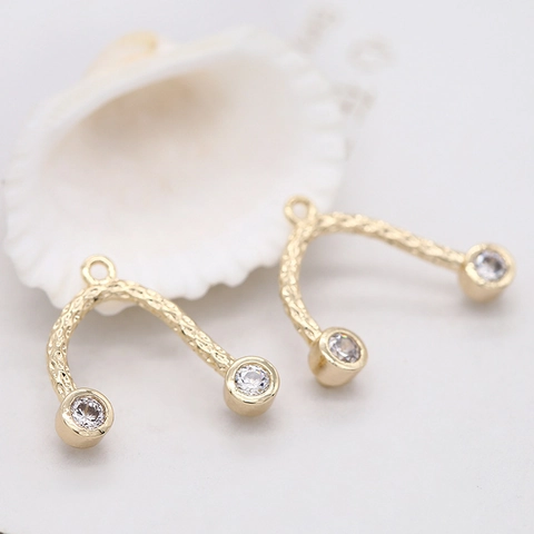DIY Sieraden Accessoire Koperen U-Vorm Hanger Met 14K Vergulde Gehamerde Textuur Zirconia Ingelegde Verbindingen Sieradenonderdeel