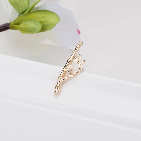 14K Gold Plated Brass Bamboo Joint Pendant Jewelry Making DIY Botanical Bamboo Stem Leaf Charm Accessory For Women Jewelry