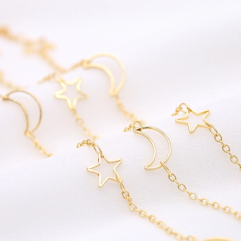 Korean Style DIY Copper 14K Gold Plated Star Moon Link Chain For Jewelry Making Minimalist Handmade Bracelet Accessories