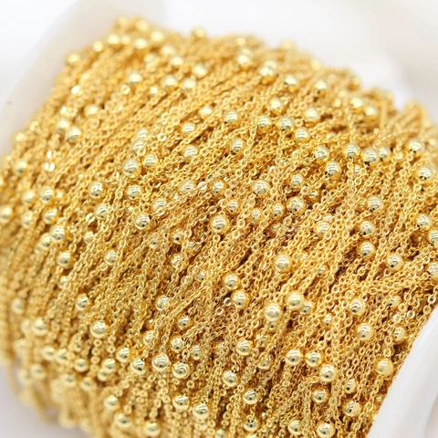DIY Pure Copper Beaded Chain Satellite Chain 14K 18K Gold Silver Plated Minimalist Link Chain For Necklace Bracelet Jewelry Making Accessories