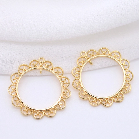 Colgante Redondo de Latón Chapado en Oro de 14K Encaje Calado DIY Fabricación de Joyas Pendientes Collar Accesorios