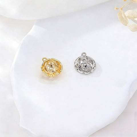 Hollow Out Round Ball Pendant Only Without Chain With Zirconia Copper Gold Silver Plated DIY Jewelry Accessory Pendant