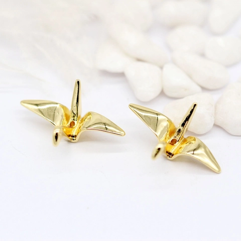 Origami Crane Pendant 14K Gold Plated Copper Charm For DIY Jewelry Making Earring Necklace Handmade Craft Accessories