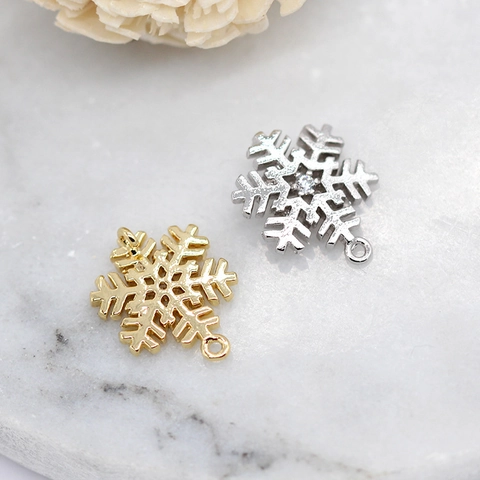 Pendentif Flocon de Neige en Laiton Plaqué Or 24K Zircone Pour Création de Bijoux DIY Boucles d'Oreilles Collier Flocon Charms Femme