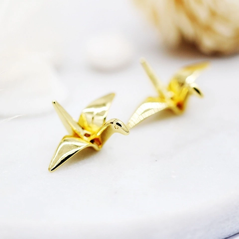 Origami Crane Pendant 14K Gold Plated Copper Charm For DIY Jewelry Making Earring Necklace Handmade Craft Accessories