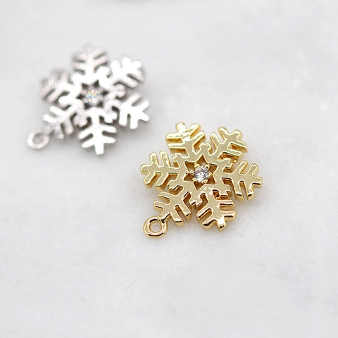 Pendentif Flocon de Neige en Laiton Plaqué Or 24K Zircone Pour Création de Bijoux DIY Boucles d'Oreilles Collier Flocon Charms Femme