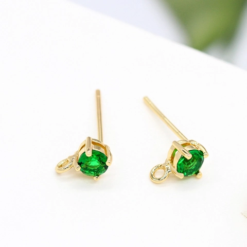 Copper Micro Pave Zirconia Stud Earrings With 925 Sterling Silver Earring Post Gold Plated DIY Jewelry Making Accessory Women
