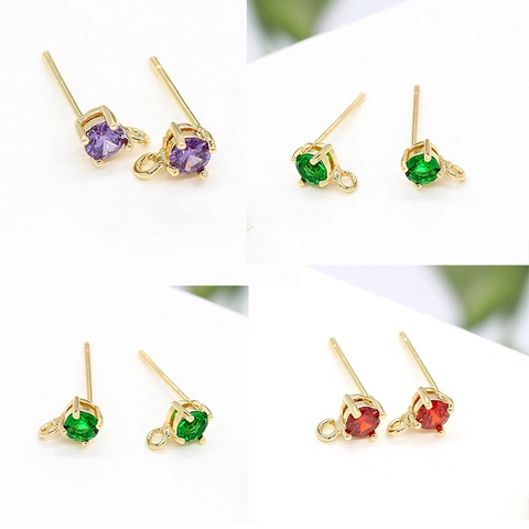 Copper Micro Pave Zirconia Stud Earrings With 925 Sterling Silver Earring Post Gold Plated DIY Jewelry Making Accessory Women