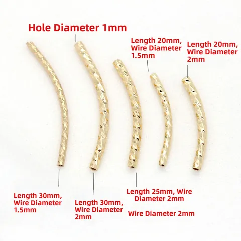 Textured Brass Curved Tube Beads 14K Gold Plated Spacer Beads For DIY Handmade Necklace Bracelet Jewelry Making Components