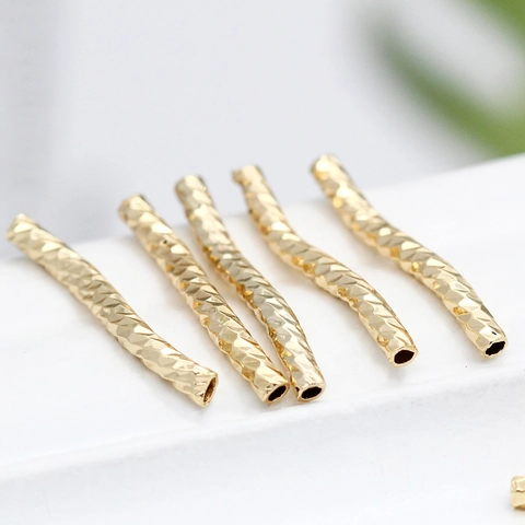 Perles Tubes Incurvées en S Motif Losange Laiton Plaqué Or 24K Fournitures de Bijouterie DIY pour la Fabrication de Bracelets et Colliers Unisexe