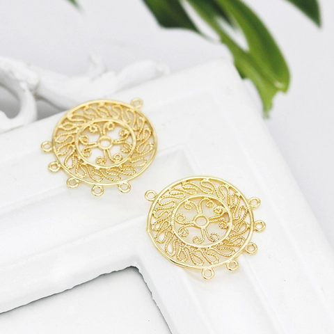 Copper 14K Gold Plated Hollow Round Jewelry Connectors Circle Pendants For DIY Earring Necklace Jewelry Making Accessories