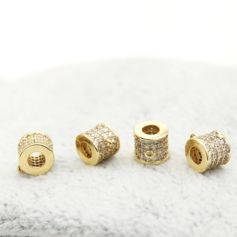 Brass Micro Pave Rhinestone Round Cylinder Pendant 14K Gold Plated DIY Jewelry Making Findings Necklace Accessory