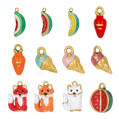 Stainless Steel Enamel Fruit Animal Charms For Jewelry Making DIY Bracelet Necklace Watermelon Carrot Fox Ice Cream Pendant