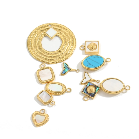 Stainless Steel Pendants With Mother Of Artificial Pearl Abalone Shell Inlay French Vintage Irregular Heart Fish Tail Square DIY Charms Jewelry Findings