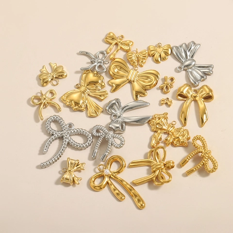 Elegant Stainless Steel Alloy Bowknot Pendants Gold Silver Butterfly Charms For DIY Necklace Bracelet Jewelry Making Accessories