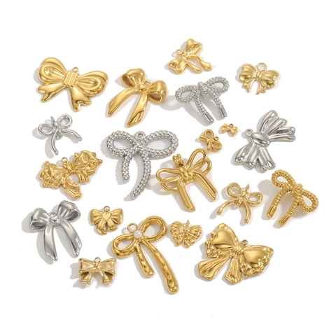 Elegant Stainless Steel Alloy Bowknot Pendants Gold Silver Butterfly Charms For DIY Necklace Bracelet Jewelry Making Accessories