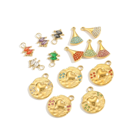 Stainless Steel Zirconia Pendant DIY Jewelry Making Charms Heart Fan Marquise Shape Gold Plated Necklace Earring Accessory