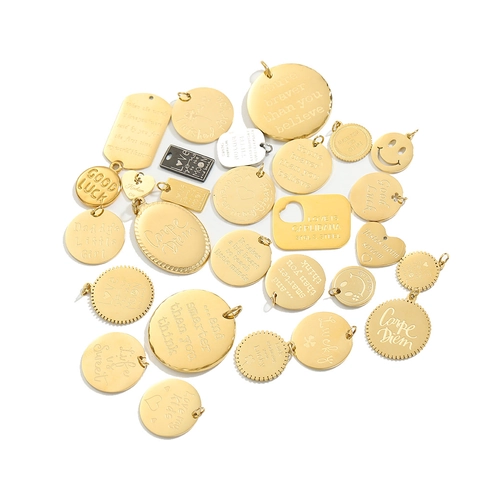 Stainless Steel Engraved Inspirational Pendant Charms Round Heart Rectangle Quote DIY Jewelry Making Accessory For Necklace Bracelet