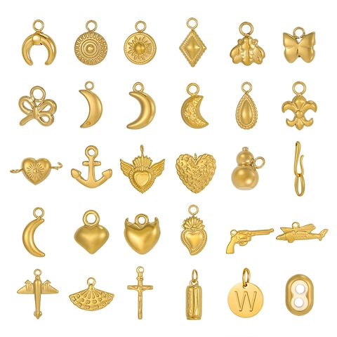 Exquisite Stainless Steel Mini Pendant Jewelry Accessory Gold Plated DIY Charms Heart Moon Cross For Earring Necklace Women Jewelry