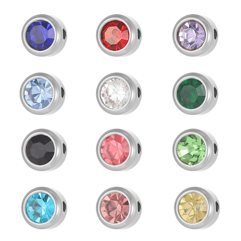 Stainless Steel Round Birthstone Charm Pendant 12 Colors Crystal Rhinestone For DIY Necklace Bracelet Jewelry Making Women