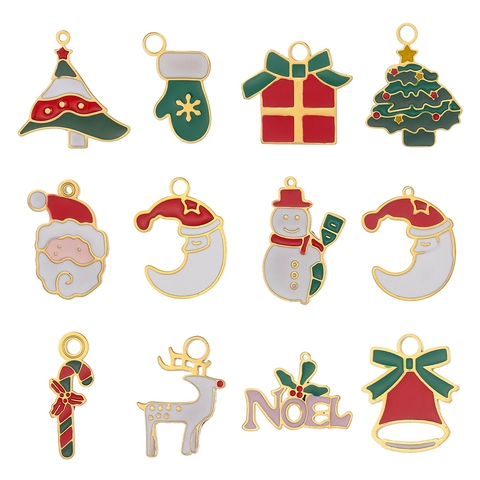 Colganti de Acero Inoxidable Esmaltado de Navidad para Hacer Joyas DIY Muñeco de Nieve Papá Noel Reno Árbol Noel Dijes Festivos Accesorios