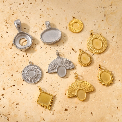 Bases de Colgantes Geométricos de Acero Inoxidable para Joyería DIY Galvanizado Oro Plata Gota de Agua Ovalado Redondo Accesorios Artesanales