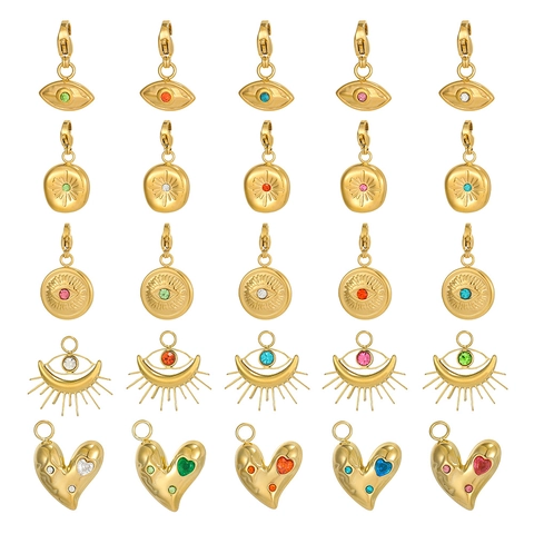 Colgantes Vintage de Acero Inoxidable Ojo Turco Corazón Sol Chapado en Oro Charms Circonita Para DIY Joyería Charms