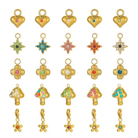 Pendentif Seul Sans Chaîne en Acier Inoxydable Micro-Incrusté de Zircon en Forme de Cœur Champignon Étoile Fleur Pour Femme