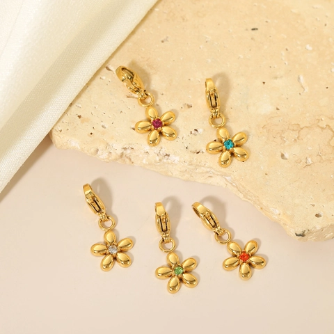 Pendentif Seul Sans Chaîne en Acier Inoxydable Micro-Incrusté de Zircon en Forme de Cœur Champignon Étoile Fleur Pour Femme