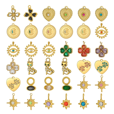 Ciondolo in Acciaio Inossidabile Micro Pave Malocchio Quadrifoglio Luna Charm per Creazione Gioielli DIY Solo Ciondolo Senza Catena