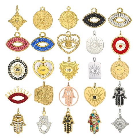 Edelstahl Barock Mikro Pavé Zirkonia Böser Blick Hand Der Fatima Herz DIY Anhänger Für Schmuckherstellung Halskette Zubehör