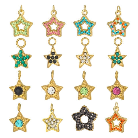 Minimalist Stainless Steel Star Pendants For DIY Jewelry Making Mini Pentagram Rhinestone Charms For Necklaces Accessory