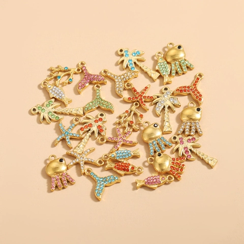 Stainless Steel Marine Life Pendant Zirconia Octopus Starfish Whale Tail Coconut Tree Charm For DIY Jewelry Making Pendants