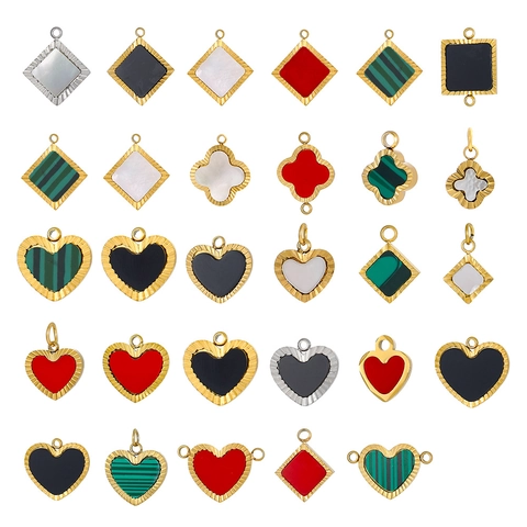 Geometric Stainless Steel Pendants Heart Square Clover Rhombus DIY Charms For Jewelry Making Necklaces Bracelets Accessories