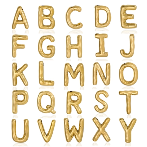 Stainless Steel 14K Gold Silver Plated Bubble Alphabet Letter Pendants DIY Puffy Pendant Only Without Chain For Necklace Making