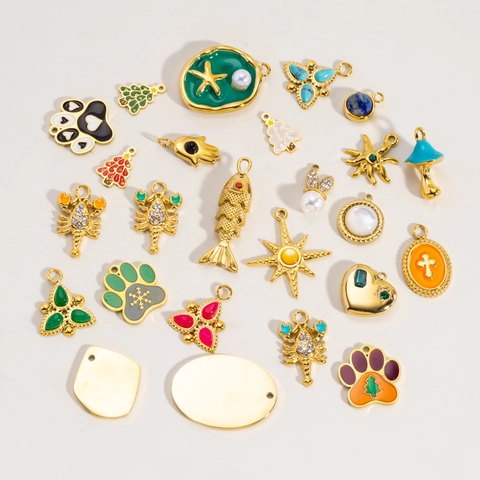 Stainless Steel Animal Insect Charms For DIY Jewelry Making Butterfly Snake Bear Enamel Rhinestone Pendant Accessory