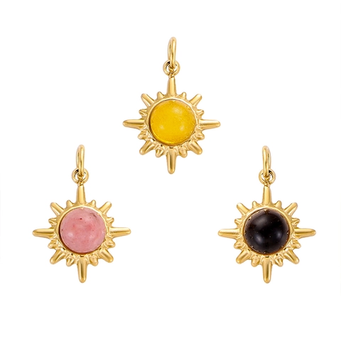 Vintage Court Style Stainless Steel Sunburst Sunflower Round Pendant DIY Jewelry Accessories Bohemian Inlaid Rhinestone Pendant