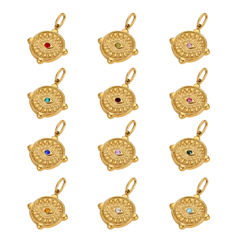 Vintage Irregulär Böser Blick Runder Anhänger Edelstahl Strass Sonnenstrahlen Charm DIY Schmuckherstellung Zubehör Damen