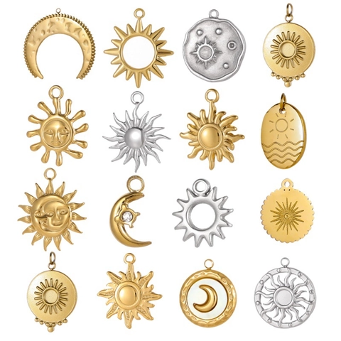 Vintage Stainless Steel Celestial Pendants Sun Moon Star Charms For DIY Jewelry Making Gold Silver Pendants Bohemian Necklace Making