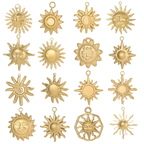 Barock Edelstahl Sonnengesicht Anhänger Für Schmuckherstellung DIY Vergoldet Menschliches Gesicht Sonnenstrahl Charm